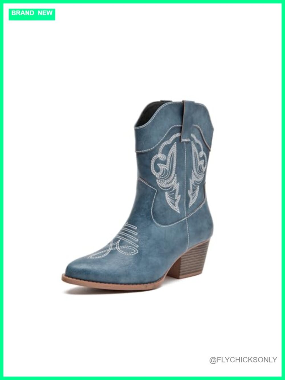 Western Cowboy Boots Faux Leather Mid-Calf Pointed Toe Low Heel Comfortable
